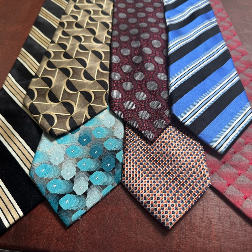 7 Men’s Designer & Dress Tie Lot | Stafford Van Heusen Jos A Bank Saddlebred + +